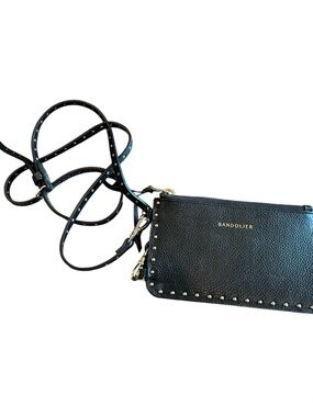 Bandolier Black Leather Studded Crossbody Pouch